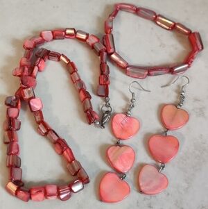 SALE 2/$29 Genuine Pink Abalone Shell MOP Earrings, Necklace and Bracelet Set